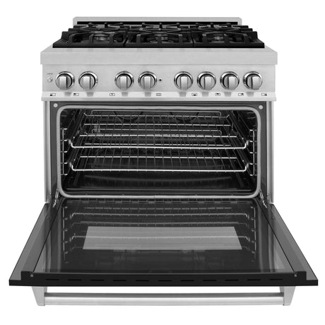 ZLINE 36 in. Professional Dual Fuel Range in DuraSnow Stainless Steel with Color Door Finishes [Color: Black Matte] - (RASBLM36)