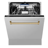 ZLINE Autograph Edition 24" 3rd Rack Top Control Tall Tub Dishwasher in Stainless Steel with Accent Handle, 51dBa (DWVZ-304-24) [Color: Champagne Bronze] - (DWVZ30424CB)