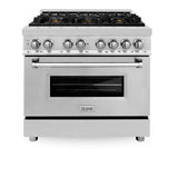 ZLINE 36 in. Dual Fuel Range with Gas Stove and Electric Oven in Stainless Steel (RA36) [Color: Stainless Steel with Brass Burners] - (RABR36)