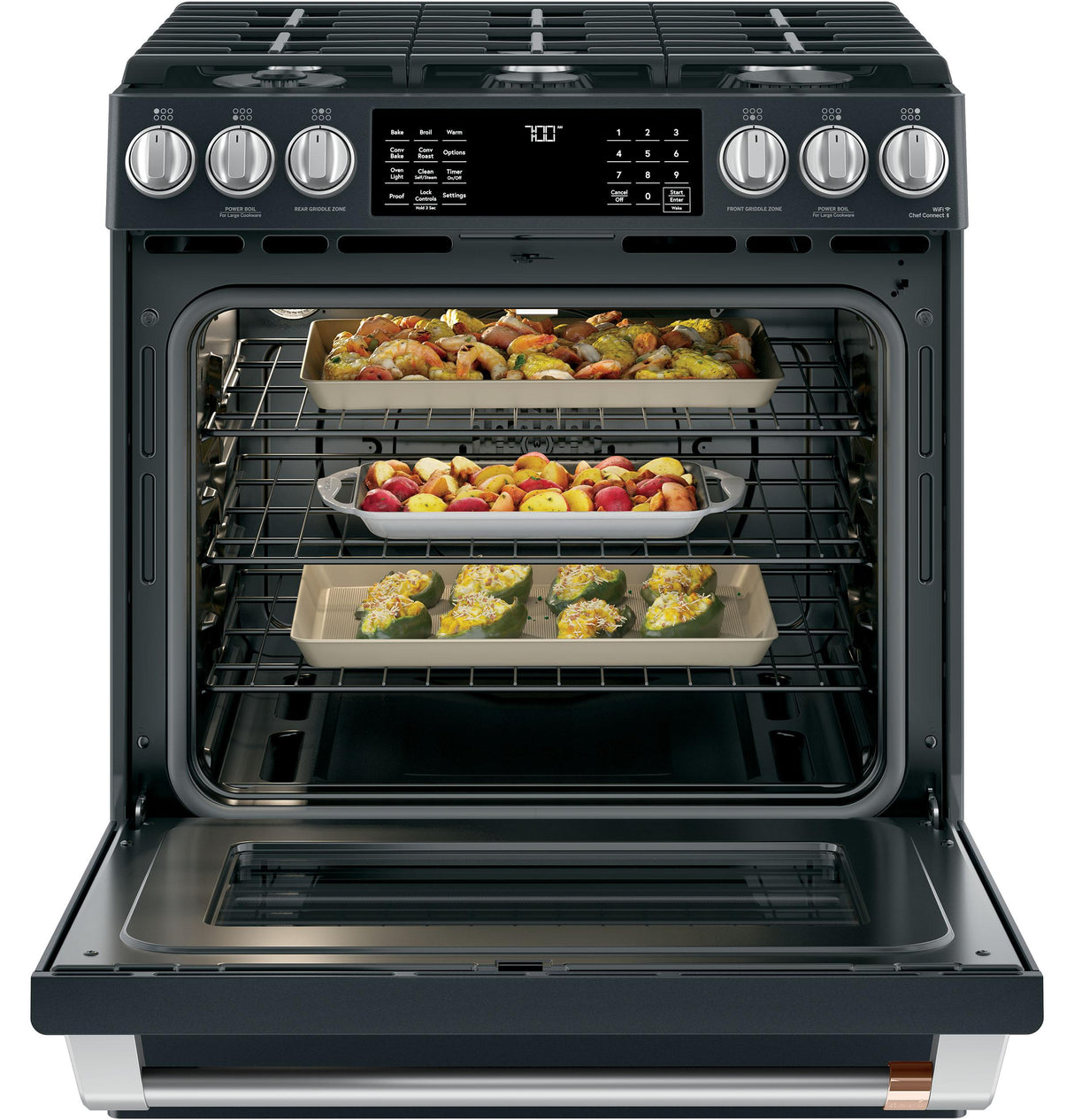 Caf(eback)(TM) 30" Smart Slide-In, Front-Control, Gas Range with Convection Oven - (CGS700P3MD1)