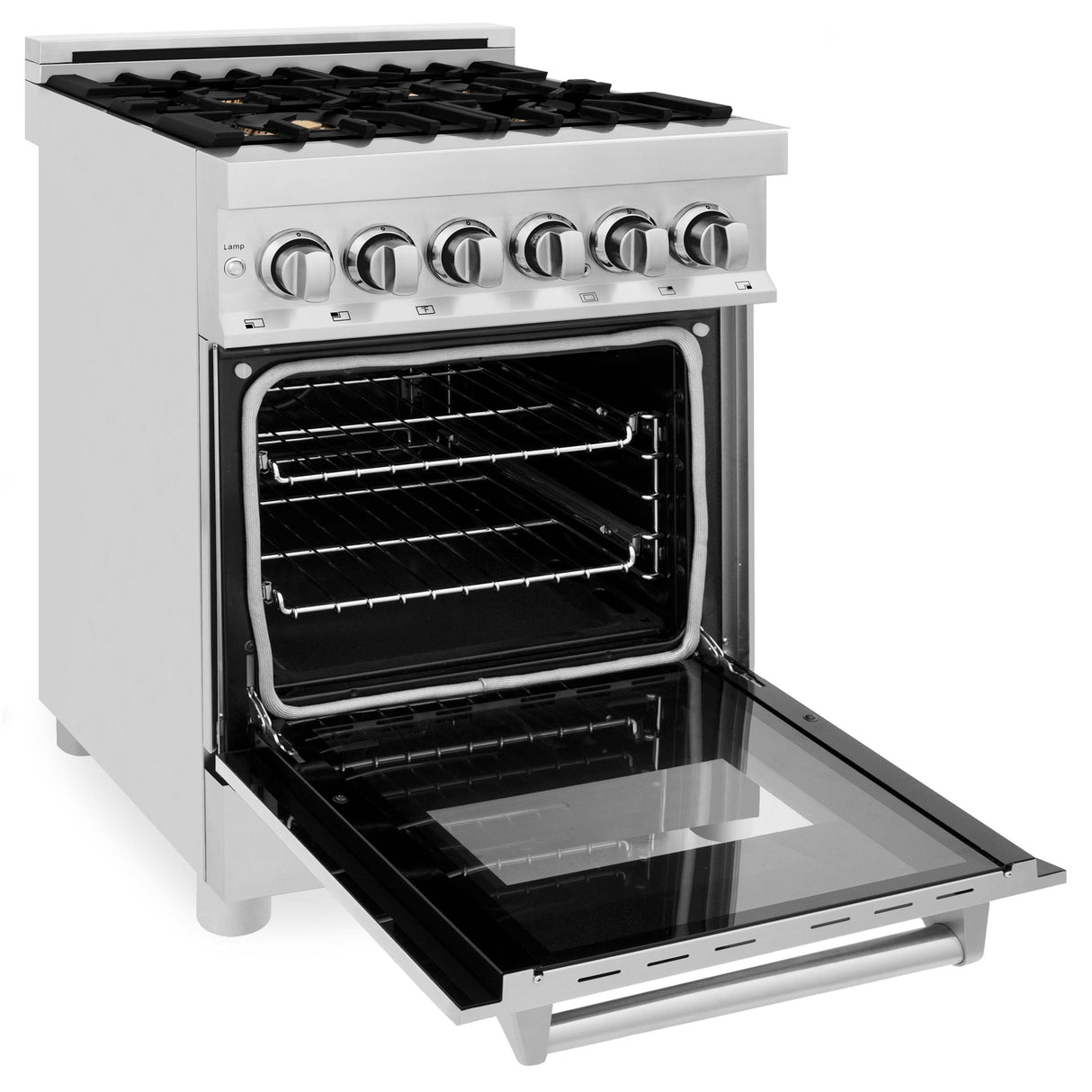 ZLINE 24 in. Professional Dual Fuel Range with Color Door Options (RA24) [Color: Stainless Steel with Brass Burners] - (RABR24)