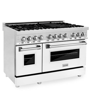 ZLINE 48 in. Dual Fuel Range with Gas Stove and Electric Oven in Stainless Steel (RA48) [Color: White Matte] - (RAWM48)