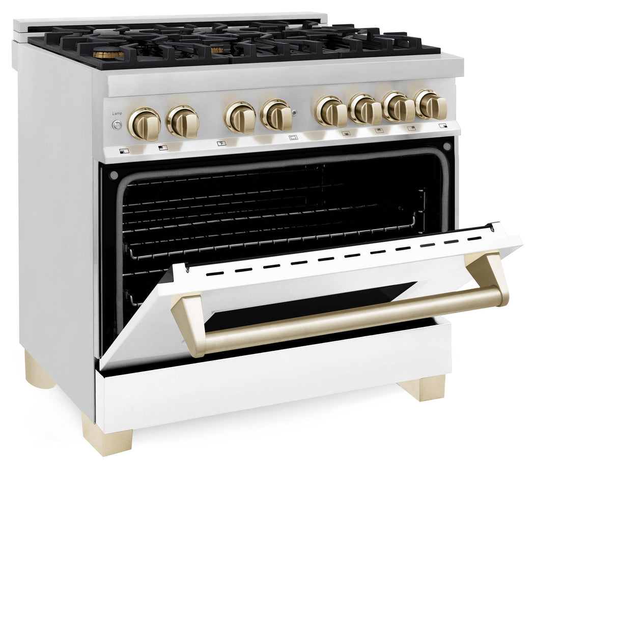 ZLINE Autograph Edition 36" 4.6 cu. ft. Dual Fuel Range with Gas Stove and Electric Oven in Stainless Steel with White Matte Door and Accents (RAZ-WM-36) [Color: Polished Gold Accents] - (RAZWM36G)