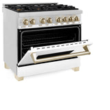 ZLINE Autograph Edition 36" 4.6 cu. ft. Dual Fuel Range with Gas Stove and Electric Oven in Stainless Steel with White Matte Door and Accents (RAZ-WM-36) [Color: Polished Gold Accents] - (RAZWM36G)