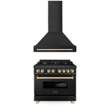 ZLINE 36" Autograph Edition Kitchen Package with Black Stainless Steel Dual Fuel Range and Range Hood with Polished Gold Accents (2AKP-RABRH36-G) - (2AKPRABRH36G)