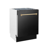 ZLINE Autograph Edition 24" 3rd Rack Top Control Tall Tub Dishwasher in Black Stainless Steel with Accent Handle, 51dBa (DWVZ-BS-24) [Color: Champagne Bronze] - (DWVZBS24CB)