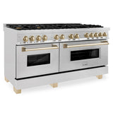 ZLINE Autograph Edition 60 in. 7.4 cu. ft. Dual Fuel Range with Gas Stove and Electric Oven in DuraSnow Stainless Steel with Accents (RASZ-SN-60) - (RASZSN60G)