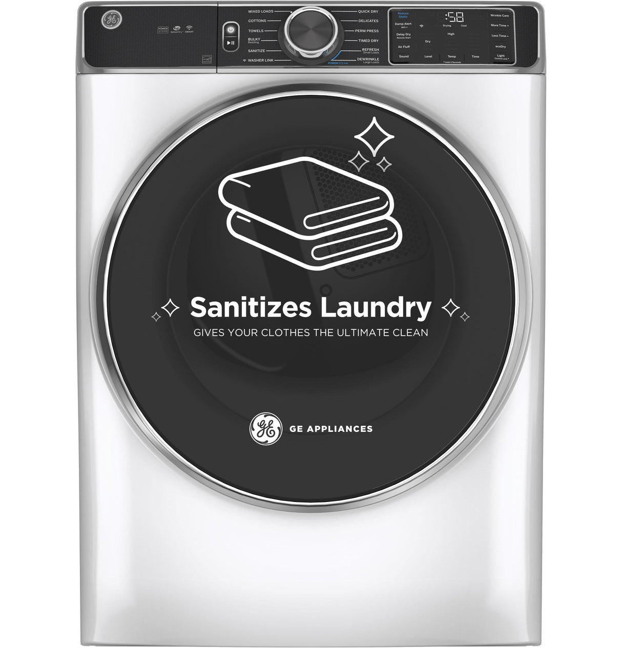 GE(R) ENERGY STAR(R) 7.8 cu. ft. Capacity Smart Front Load Electric Dryer with Steam and Sanitize Cycle - (GFD85ESSNWW)