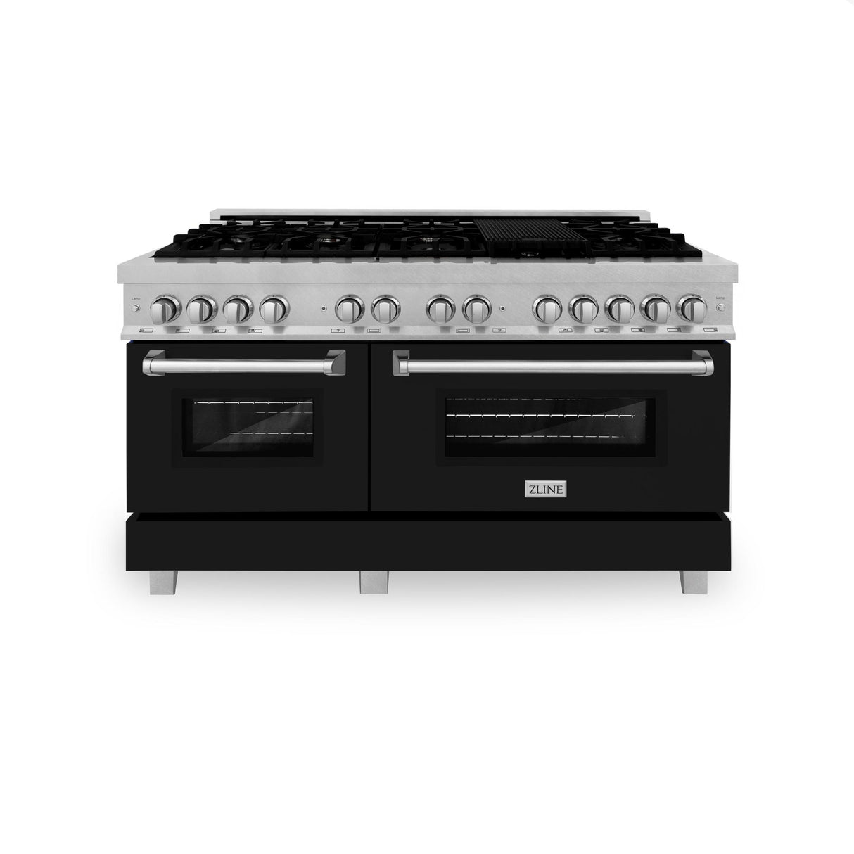 ZLINE 60 in. 7.4 cu. ft. Dual Fuel Range with Gas Stove and Electric Oven in DuraSnow Stainless Steel and Colored Door Options (RAS-60) [Color: DuraSnow Stainless Steel with Black Matte Door] - (RASBLM60)