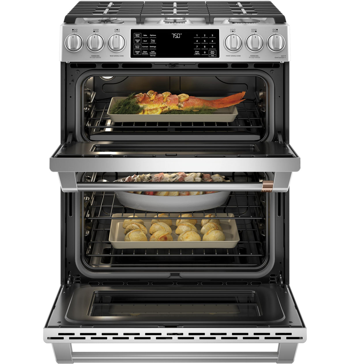 Caf(eback)(TM) 30" Smart Slide-In, Front-Control, Gas Double-Oven Range with Convection - (CGS750P2MS1)