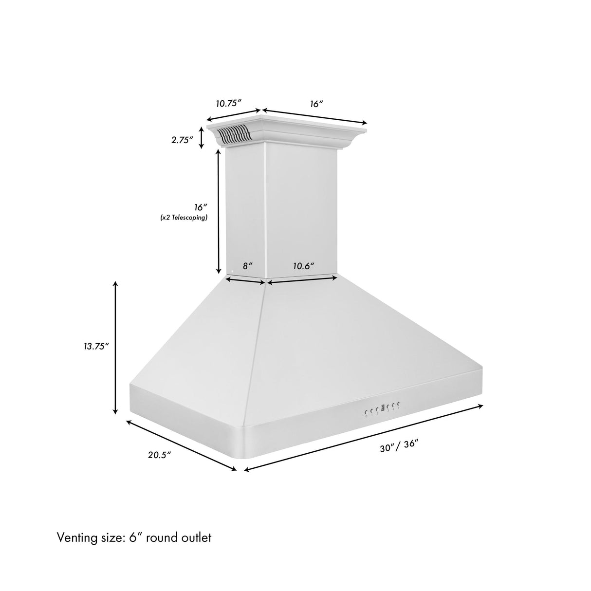 ZLINE 30 in. Wall Mount Range Hood in Stainless Steel with Built-in ZLINE CrownSound Bluetooth Speakers (KF2CRN-BT) - (KF2CRNBT36)