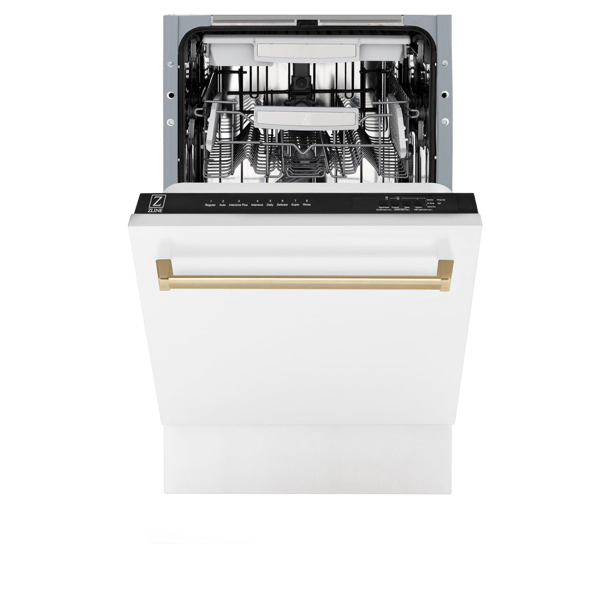 ZLINE Autograph Edition 18" Compact 3rd Rack Top Control Dishwasher in White Matte with Accent Handle, 51dBa (DWVZ-WM-18) [Color: Champagne Bronze] - (DWVZWM18CB)