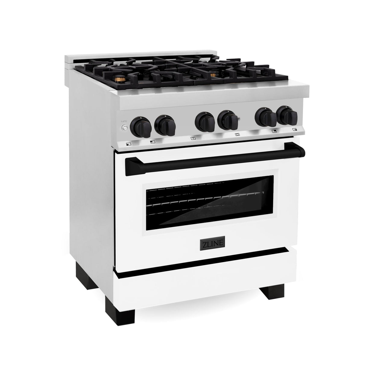 ZLINE Autograph Edition 30 in. 4.0 cu. ft. Dual Fuel Range with Gas Stove and Electric Oven in Stainless Steel with White Matte Door and Accents (RAZ-WM-30) [Color: Matte Black] - (RAZWM30MB)