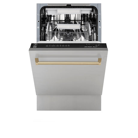 ZLINE Autograph Edition 18' Compact 3rd Rack Top Control Dishwasher in Stainless Steel with Accent Handle, 51dBa (DWVZ-304-18) [Color: Champagne Bronze] - (DWVZ30418CB)