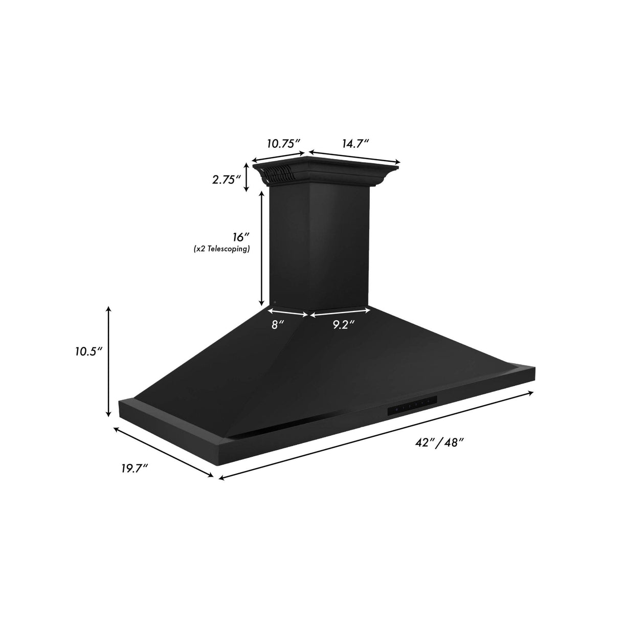 ZLINE Ducted Vent Wall Mount Range Hood in Black Stainless Steel with Built-in ZLINE CrownSound Bluetooth Speakers (BSKBNCRN-BT) - (BSKBNCRNBT42)