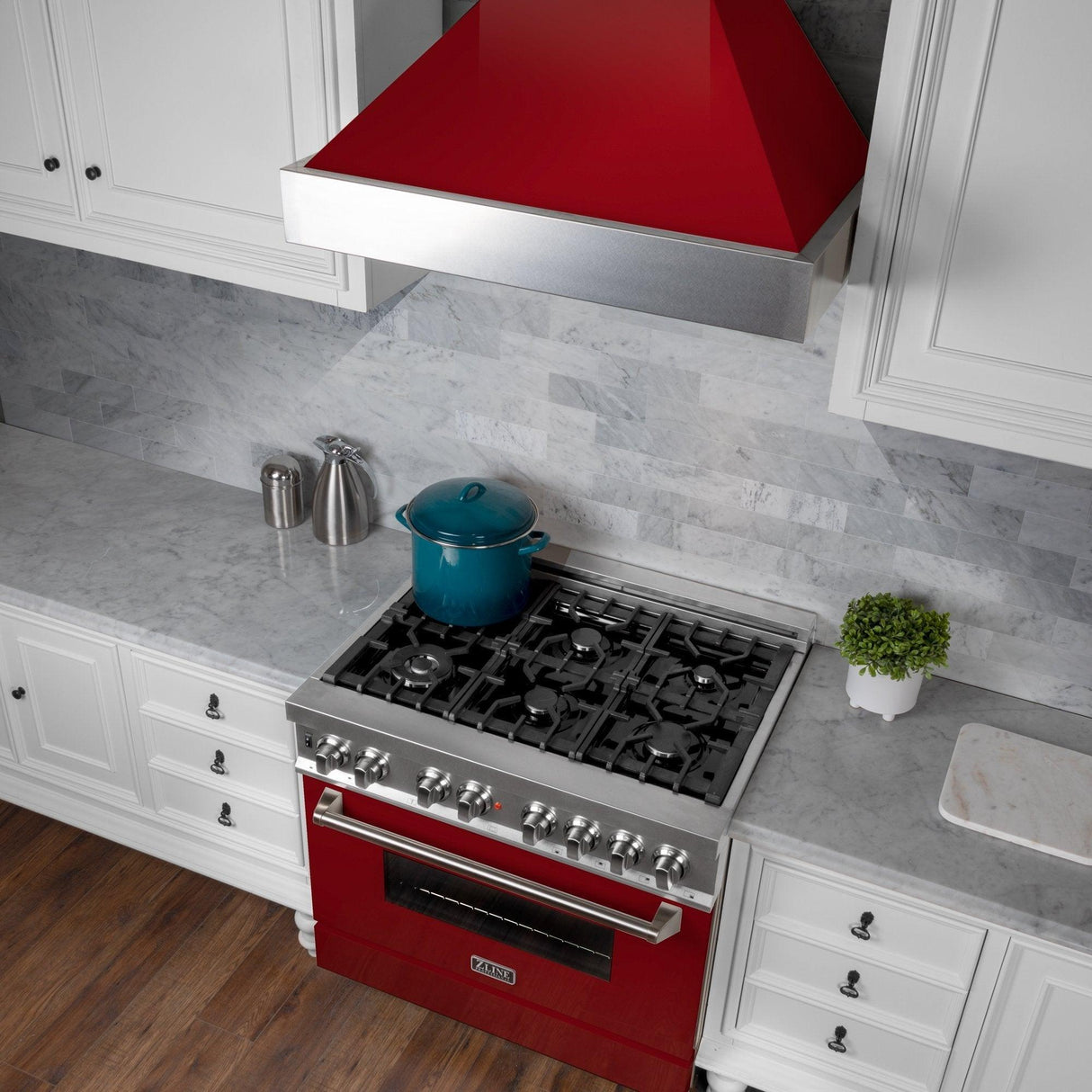 ZLINE Ducted DuraSnow Stainless Steel Range Hood with Red Gloss Shell (8654RG) - (8654RG30)