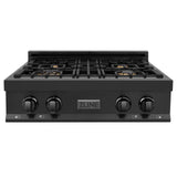 ZLINE 30 in. Porcelain Rangetop in Black Stainless with 4 Gas Burners (RTB-BR-30) with Brass Burners - (RTBBR30)