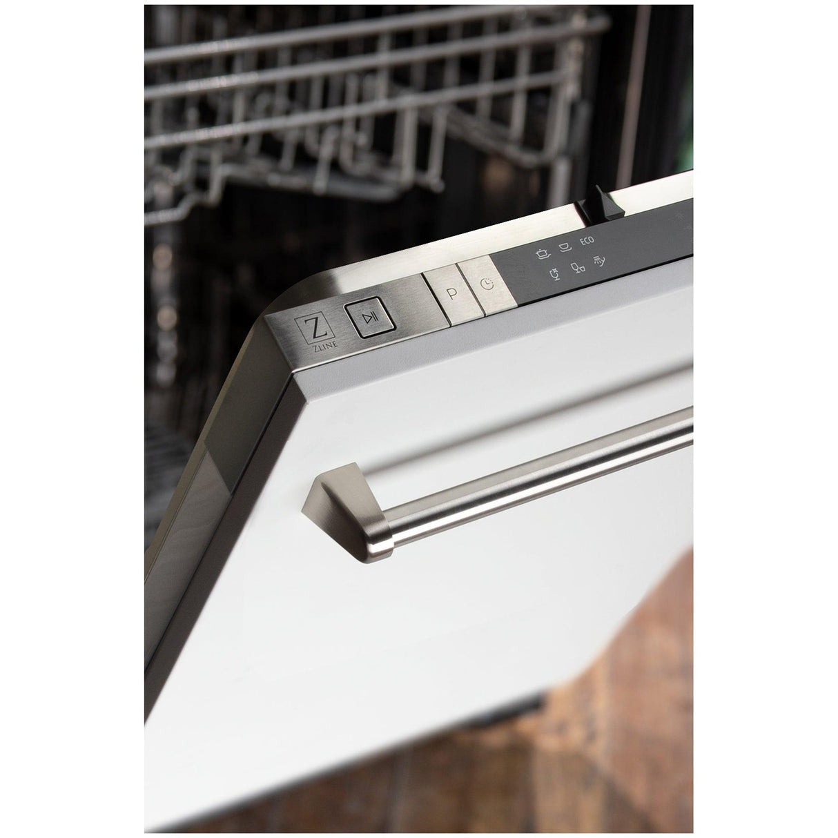 ZLINE 18 in. Compact Top Control Dishwasher with Stainless Steel Tub and Traditional Handle, 52dBa (DW-18) [Color: White Matte] - (DWWM18)