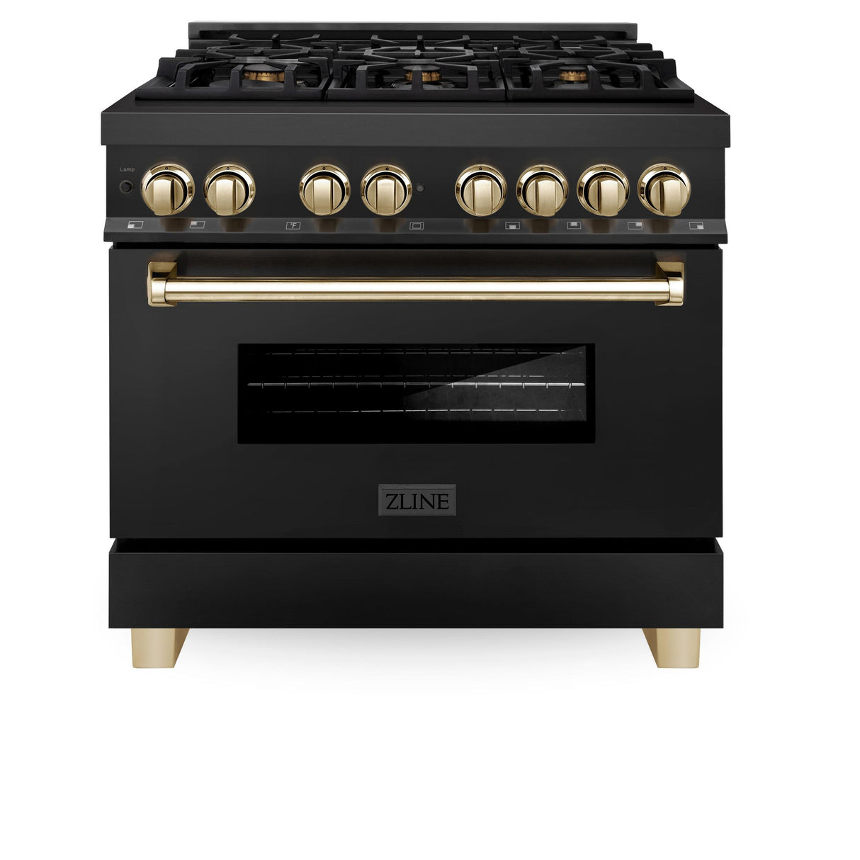 ZLINE Autograph Edition 36" 4.6 cu. ft. Dual Fuel Range with Gas Stove and Electric Oven in Black Stainless Steel with Accents (RABZ-36) [Color: Gold] - (RABZ36G)