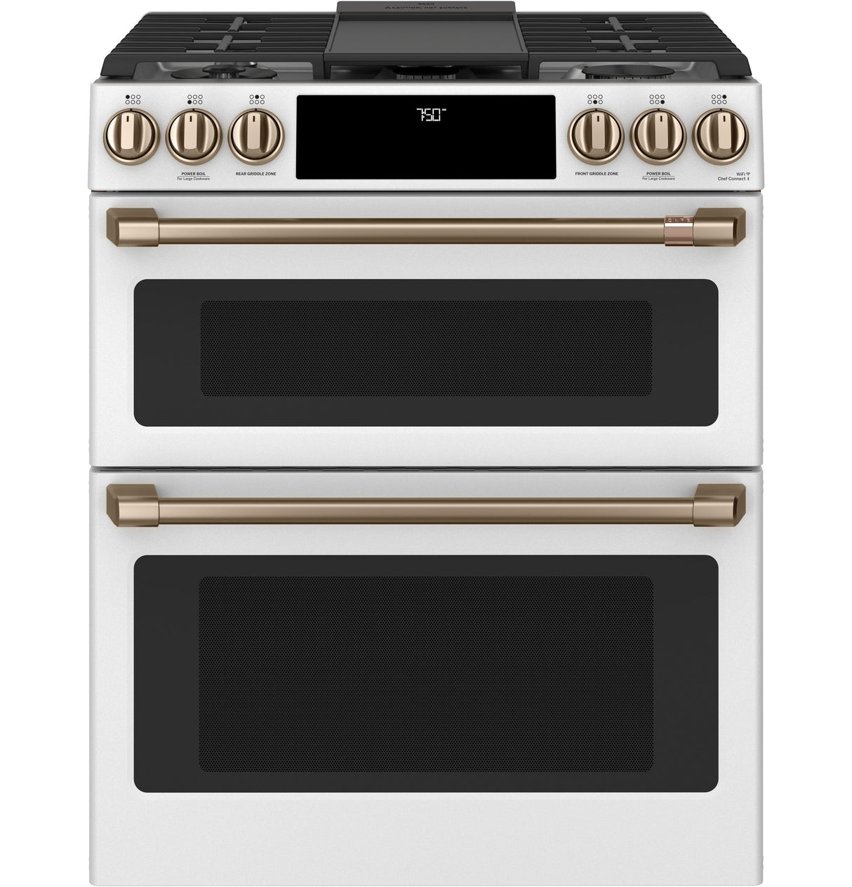 Caf(eback)(TM) 30" Smart Slide-In, Front-Control, Gas Double-Oven Range with Convection - (CGS750P4MW2)