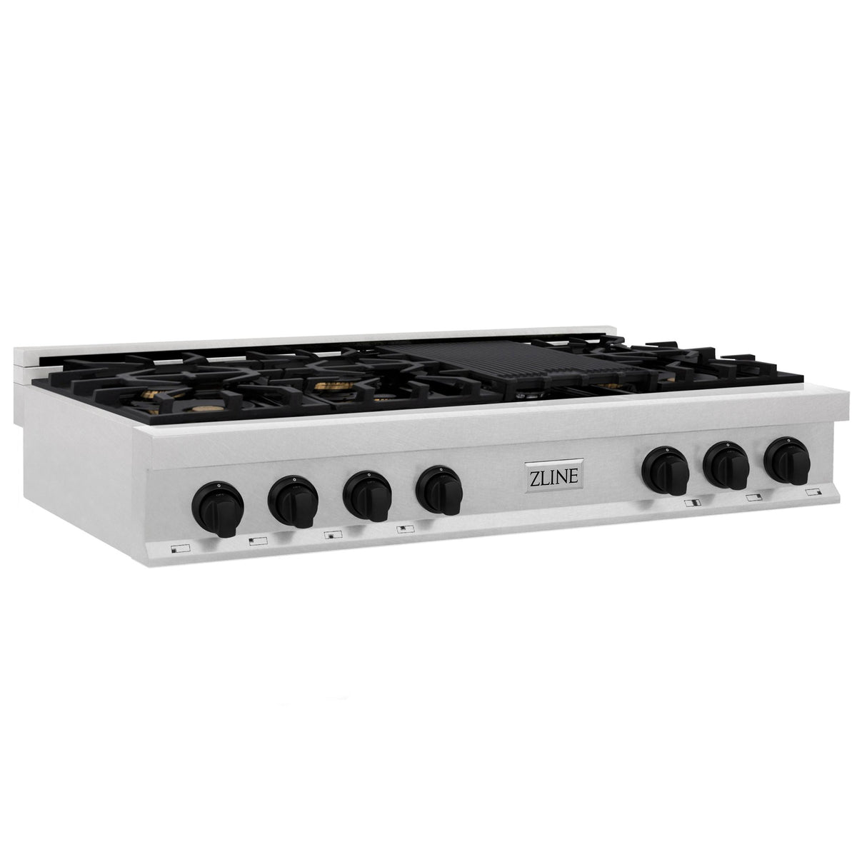 ZLINE Autograph Edition 48" Porcelain Rangetop with 7 Gas Burners in Fingerprint Resistant Stainless Steel and Matte Black Accents (RTSZ-48-MB) - (RTSZ48MB)