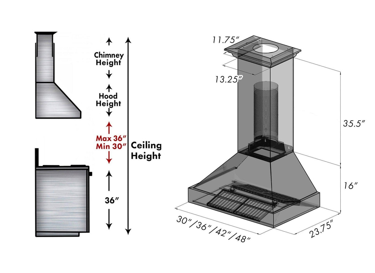 ZLINE Ducted DuraSnow Stainless Steel Range Hood with Blue Gloss Shell (8654BG) - (8654BG36)