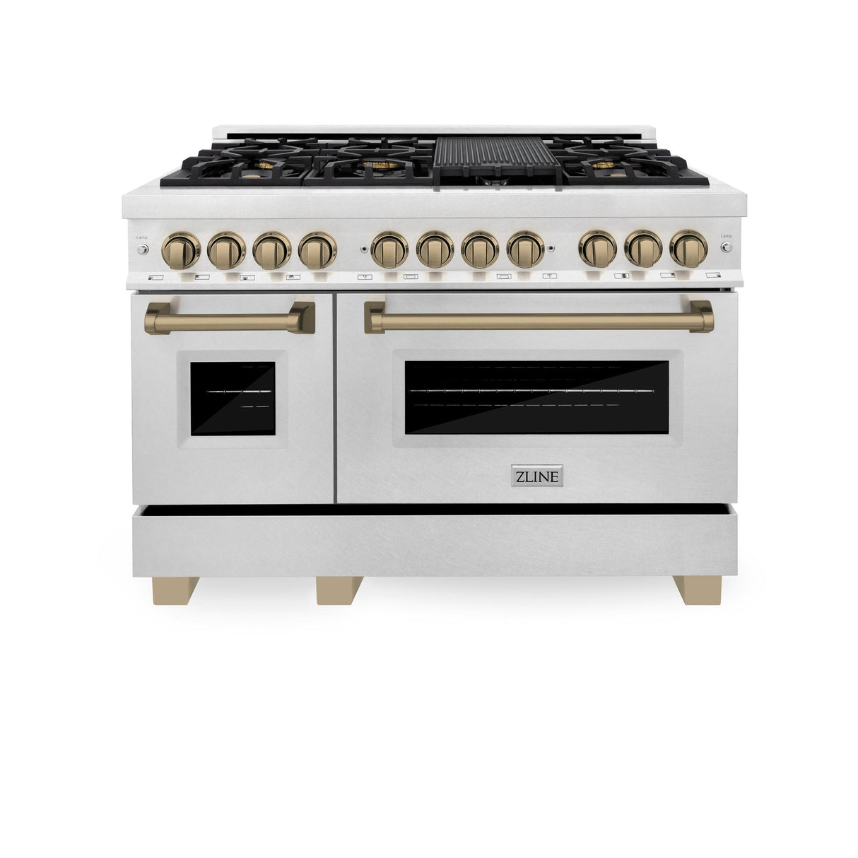 ZLINE Autograph Edition 48" 6.0 cu. ft. Dual Fuel Range with Gas Stove and Electric Oven in DuraSnow Stainless Steel (RASZ-SN-48) [Color: Champagne Bronze] - (RASZSN48CB)