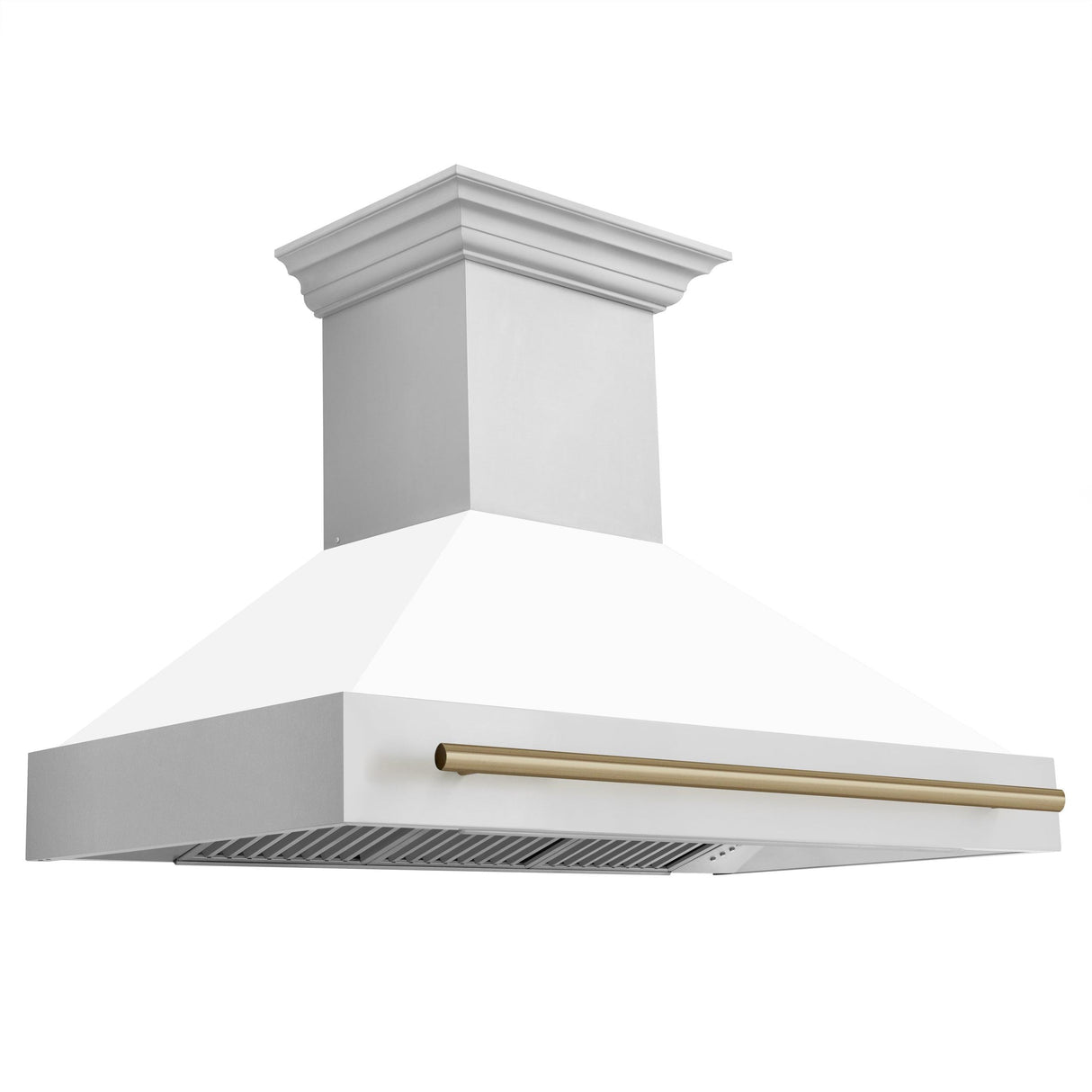 ZLINE 48 in. Autograph Edition Stainless Steel Range Hood with White Matte Shell and Handle (8654STZ-WM48) [Color: Champagne Bronze] - (8654STZWM48CB)