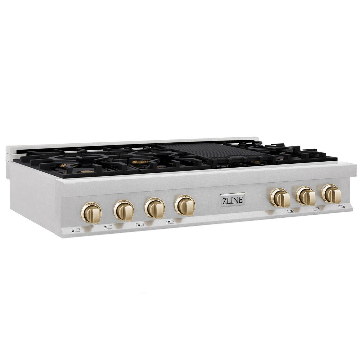 ZLINE Autograph Edition 48" Porcelain Rangetop with 7 Gas Burners in Fingerprint Resistant Stainless Steel and Polished Gold Accents (RTSZ-48-G) - (RTSZ48G)