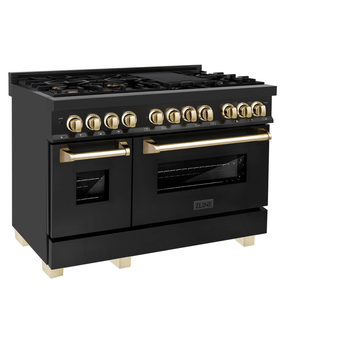 ZLINE Autograph Edition 48" 6.0 cu. ft. Dual Fuel Range with Gas Stove and Electric Oven in Black Stainless Steel with Accents (RABZ-48) [Color: Gold] - (RABZ48G)