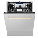 ZLINE Autograph Edition 24" 3rd Rack Top Control Tall Tub Dishwasher in Stainless Steel with Accent Handle, 51dBa (DWVZ-304-24) [Color: Gold] - (DWVZ30424G)