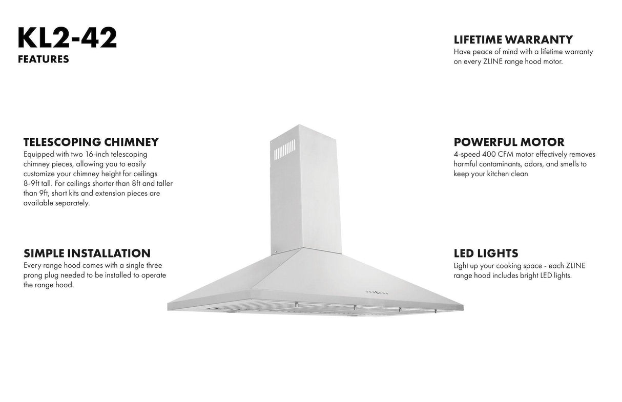 ZLINE Convertible Vent Wall Mount Range Hood in Stainless Steel (KL2) - (KL242)