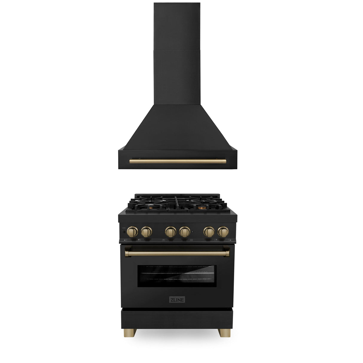 ZLINE 30" Autograph Edition Kitchen Package with Black Stainless Steel Dual Fuel Range and Range Hood with Champagne Bronze Accents (2AKP-RABRH30-CB) - (2AKPRABRH30CB)