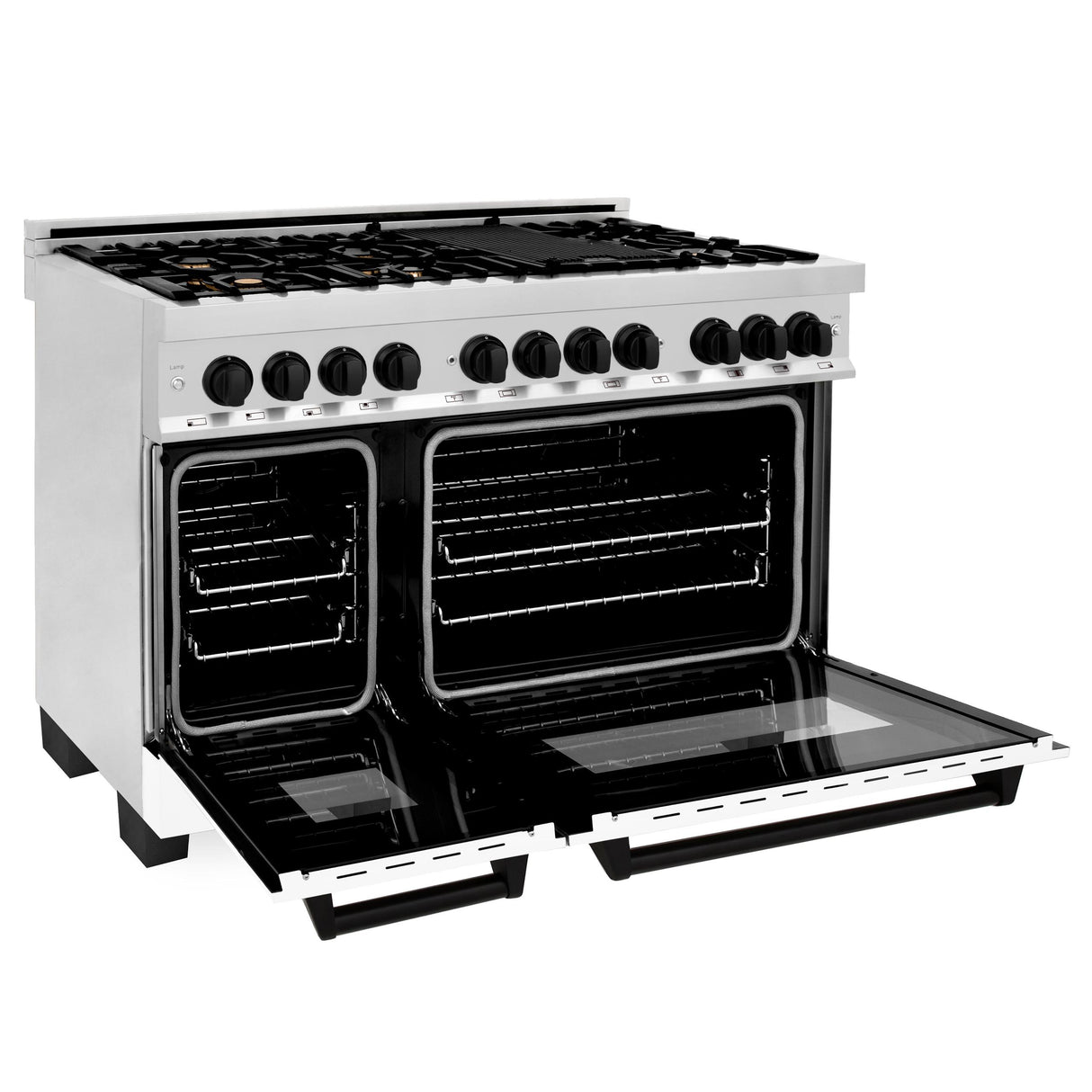 ZLINE Autograph Edition 48" 6.0 cu. ft. Dual Fuel Range with Gas Stove and Electric Oven in Stainless Steel with White Matte Door with Accents (RAZ-WM-48) [Color: Matte Black] - (RAZWM48MB)