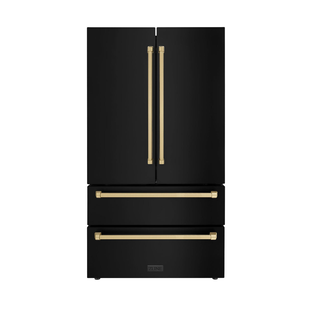 ZLINE 36" Autograph Edition 22.5 cu. ft 4-Door French Door Refrigerator with Ice Maker in Fingerprint Resistant Black Stainless Steel with Traditional Handles (RFMZ-36-BS-CB) [Color: Champagne Bronze Accents] - (RFMZ36BSCB)