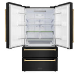 ZLINE 36" Autograph Edition 22.5 cu. ft 4-Door French Door Refrigerator with Ice Maker in Fingerprint Resistant Black Stainless Steel with Traditional Handles (RFMZ-36-BS-CB) [Color: Gold Accents] - (RFMZ36BSG)