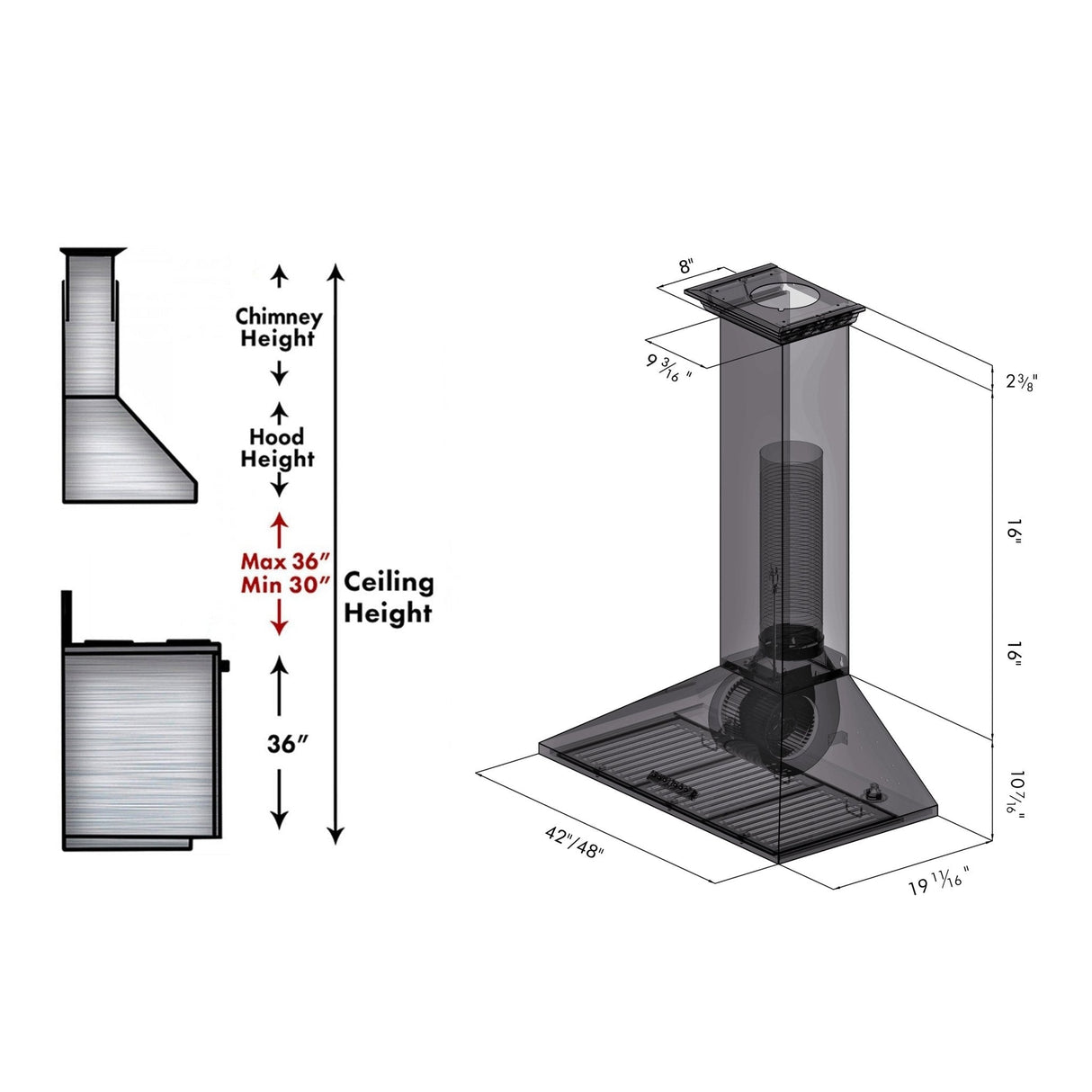 ZLINE Convertible Vent Wall Mount Range Hood in Stainless Steel with Crown Molding (KL2CRN) - (KL2CRN48)