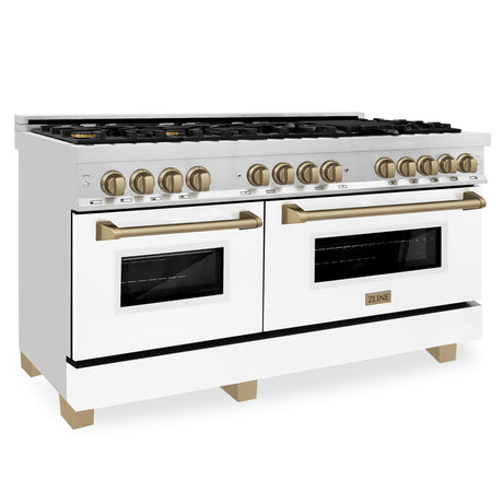 ZLINE Autograph Edition 60" 7.4 cu. ft. Dual Fuel Range with Gas Stove and Electric Oven in Stainless Steel with White Matte Door and Accents (RAZ-WM-60) [Color: Champagne Bronze] - (RAZWM60CB)