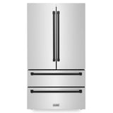 ZLINE 36" Autograph Edition 22.5 cu. ft 4-Door French Door Refrigerator with Ice Maker in Fingerprint Resistant Stainless Steel with Traditional Handles [Color: Matte Black Accents] - (RFMZ36MB)