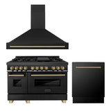 ZLINE 48" Autograph Edition Kitchen Package with Black Stainless Steel Dual Fuel Range, Range Hood and Dishwasher with Champagne Bronze Accents (3AKP-RABRHDWV48-CB) - (3AKPRABRHDWV48CB)