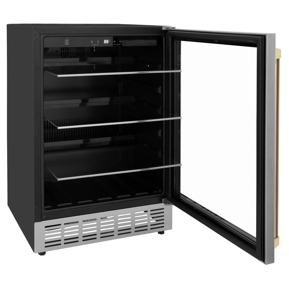 ZLINE 24" Autograph Edition 154 Can Beverage Cooler Fridge with Adjustable Shelves in Stainless Steel with Champagne Bronze Accents (RBVZ-US-24-CB) - (RBVZUS24CB)