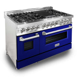 ZLINE 48 in. Dual Fuel Range with Gas Stove and Electric Oven in Stainless Steel (RA48) [Color: Blue Gloss] - (RABG48)