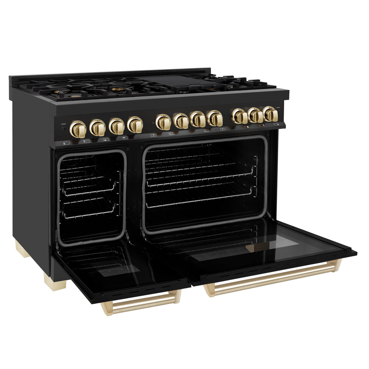 ZLINE Autograph Edition 48" 6.0 cu. ft. Dual Fuel Range with Gas Stove and Electric Oven in Black Stainless Steel with Accents (RABZ-48) [Color: Gold] - (RABZ48G)