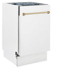 ZLINE Autograph Edition 18" Compact 3rd Rack Top Control Dishwasher in White Matte with Accent Handle, 51dBa (DWVZ-WM-18) [Color: Champagne Bronze] - (DWVZWM18CB)