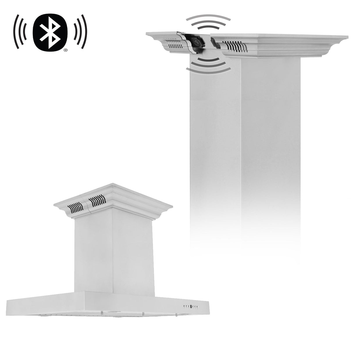 ZLINE Island Mount Range Hood in Stainless Steel with Built-in ZLINE CrownSound Bluetooth Speakers (KE2iCRN-BT) - (KE2ICRNBT36)