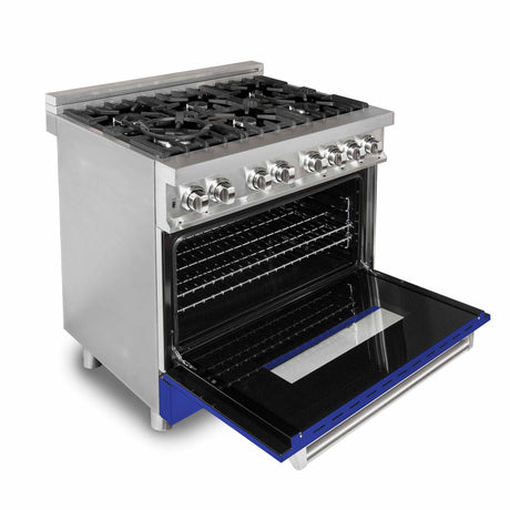 ZLINE 36 in. Dual Fuel Range with Gas Stove and Electric Oven in Stainless Steel (RA36) [Color: Blue Matte] - (RABM36)