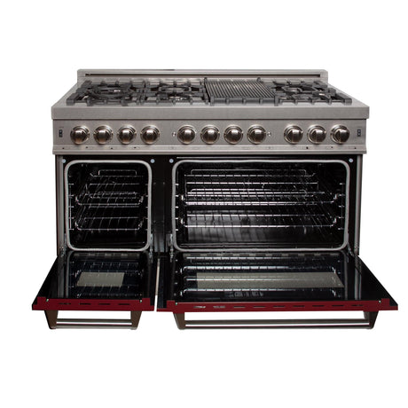 ZLINE 48 in. DuraSnow Stainless Steel 6.0 cu.ft. 7 Gas Burner/Electric Oven Range with Color Door Options (RAS-SN-48) [Color: Red Gloss] - (RASRG48)