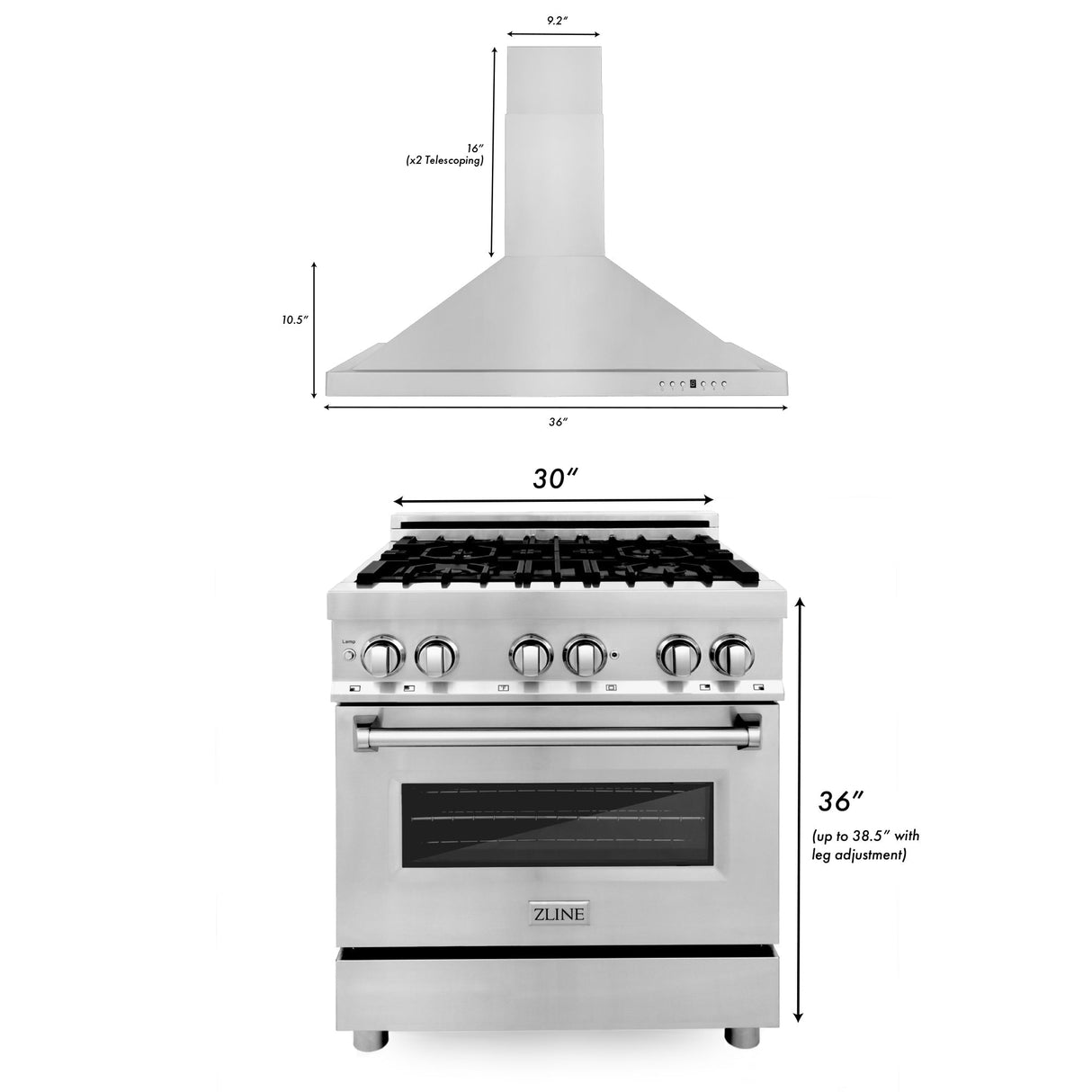 ZLINE 30 in. Kitchen Package with Stainless Steel Dual Fuel Range and Convertible Vent Range Hood (2KP-RARH30) - (2KPRARH30)