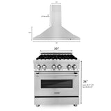 ZLINE 30 in. Kitchen Package with Stainless Steel Dual Fuel Range and Convertible Vent Range Hood (2KP-RARH30) - (2KPRARH30)