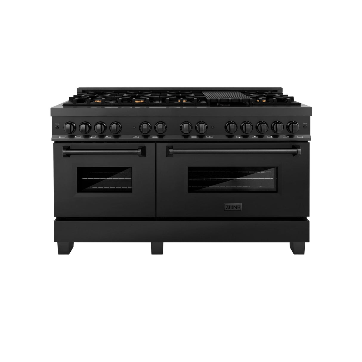 ZLINE 60 in. 7.4 cu. ft. Dual Fuel Range with Gas Stove and Electric Oven in Black Stainless Steel with Brass Burners (RAB-60) - (RAB60)